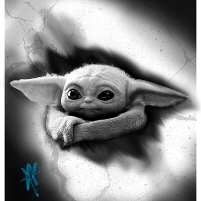Baby Yoda balck and white Tattoo of Baby Yoda